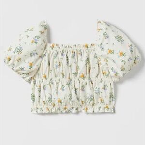 NWOT Zara Floral Smocked Cropped Girls Blouse Size 9
